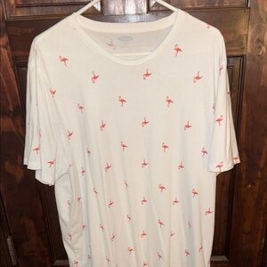 Old Navy Men's White Short-Sleeve Tee with Pink Flamingo